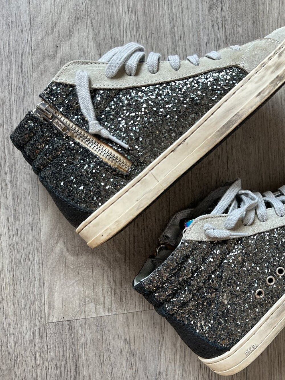 P448 Gray and Black Glitter High-Top Sneakers